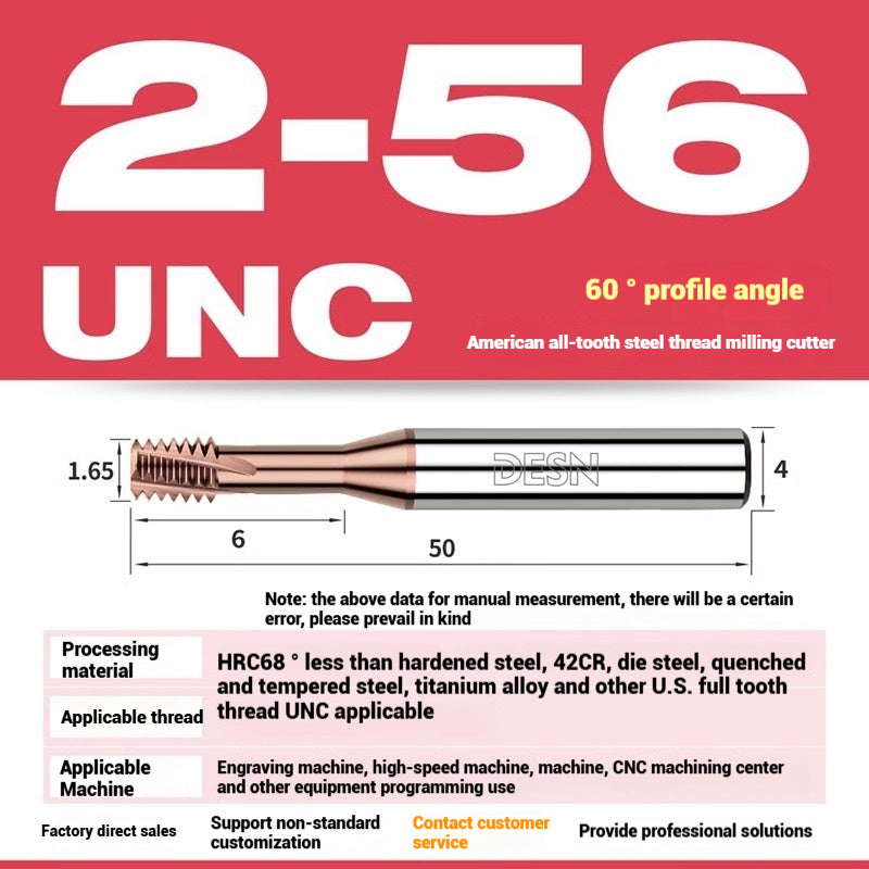 1115-65° high hard tungsten carbide thread milling cutter Long tooth full tooth alloy American thread milling cutter UNC UNF aluminum stainless steel Shandong Denso Pricision Tools Co.,Ltd.